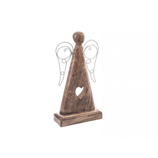 Anjel z mangového dreva s drôtenými krídlami INDECOR 13x5x26cm